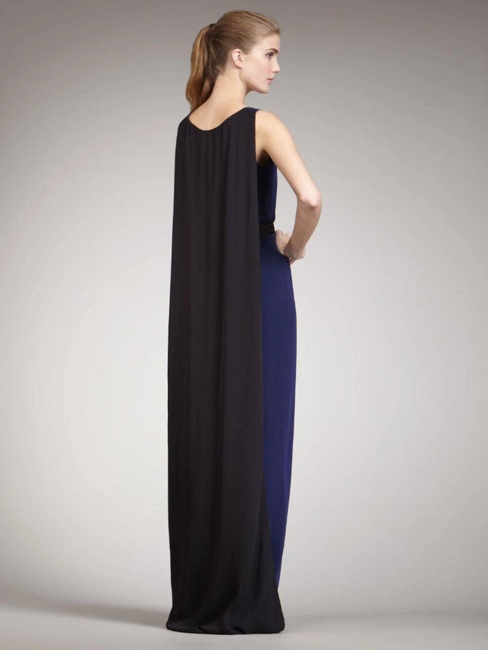 HALSTON HERITAGE Colorblock Silk Cape Back Long Dress Gown Size 0 NWT $695 - Picture 3 of 8